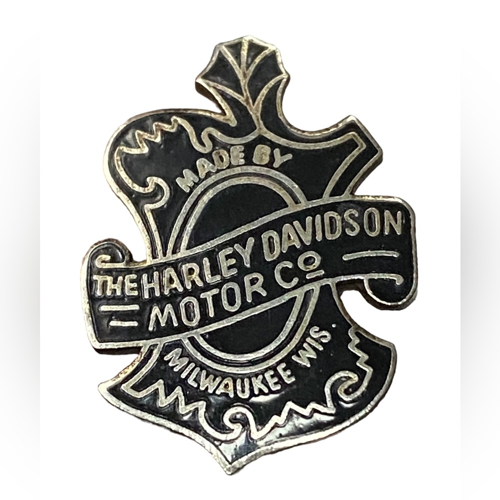 Vintage Black Silver HARLEY Enamel Pin with back